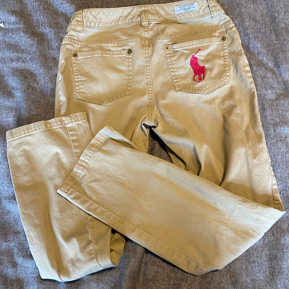 Polo Ralph Lauren Khaki pants with big pink pony, youth size 10